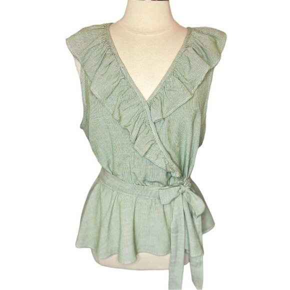 NEW‼️LAUREN CONRAD Pinstripe Ruffle Peplum Sleeveless Top w/‎ Belt, 1X - Picture 1 of 9